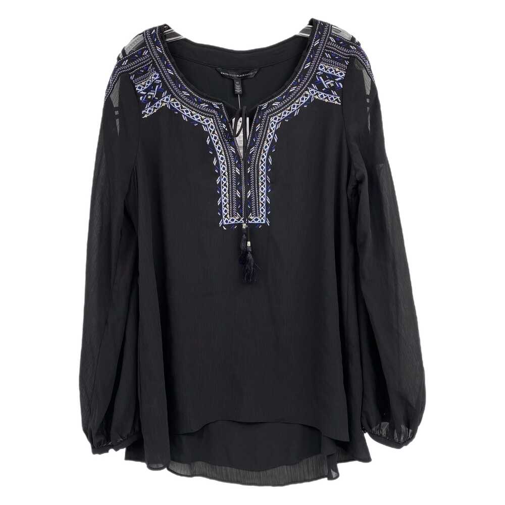 White House Black Market Black Blue Cut Out Shoulder Blouse | Size 12